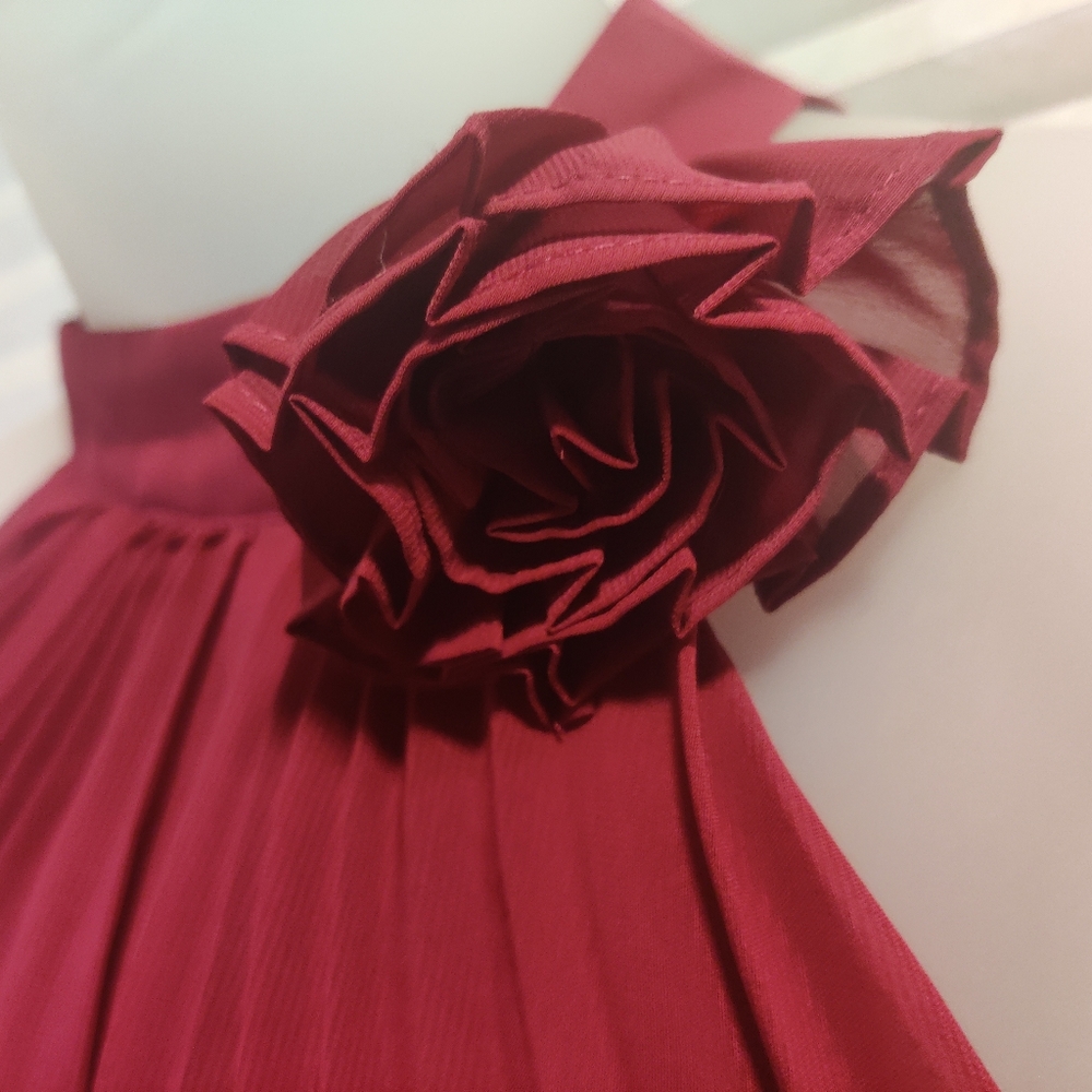 Raspberry Pleated Rosette Sheer Blouse